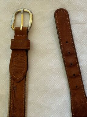 Zep-Pro Brown Leather and Canvas Belt with Fish Logo and Solid Brass Buckle